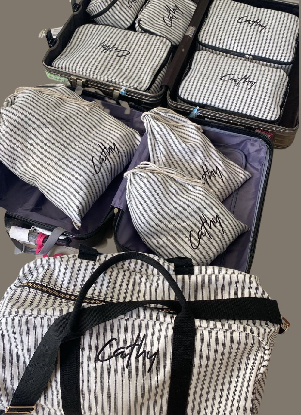 Stripey Drawstring Pouch (Set of 3)