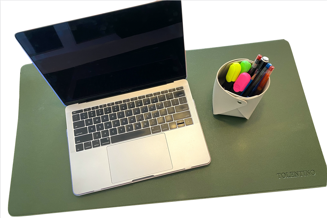 Reversible desk blotter mat with pen holder